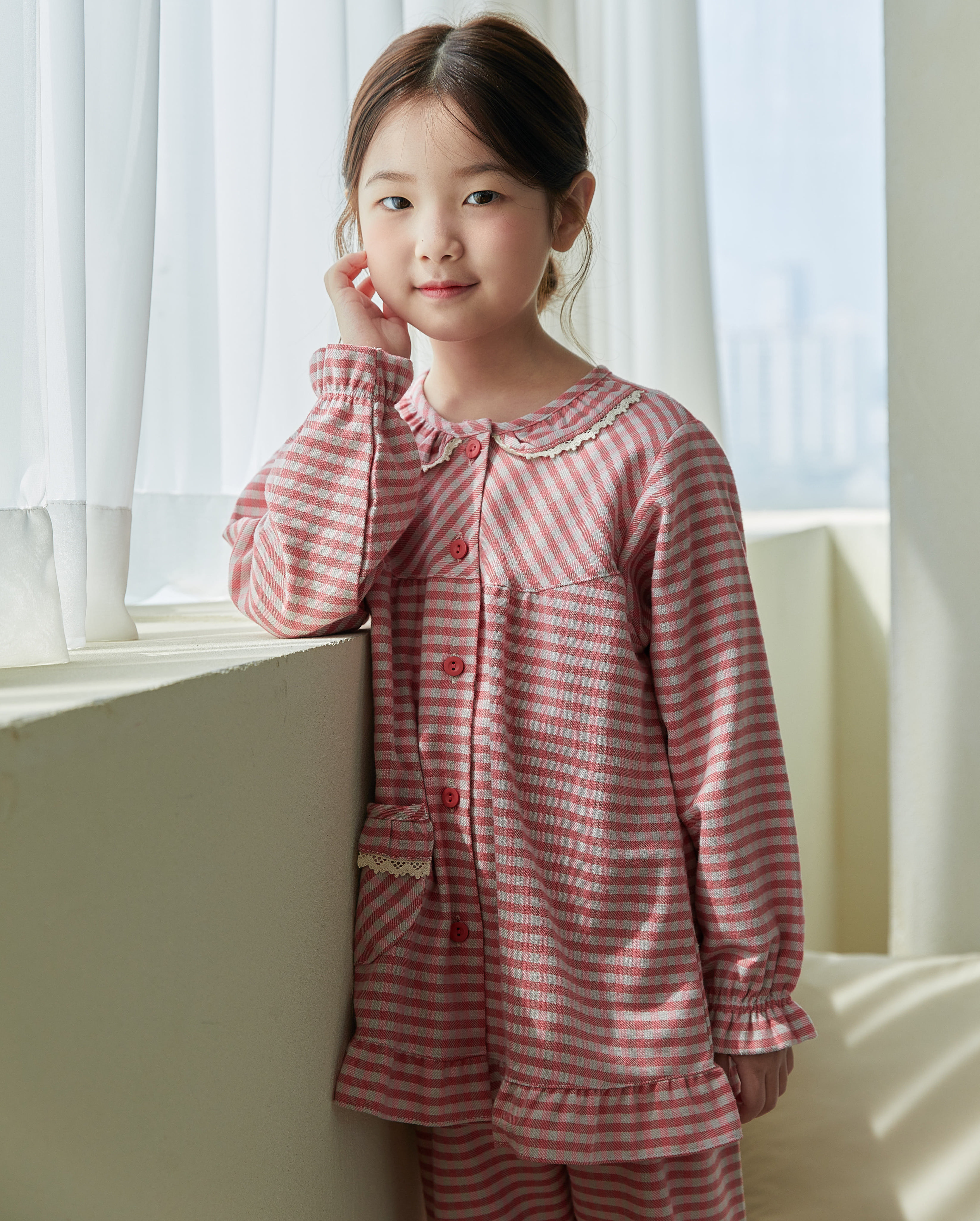 국산 아동 L-캔디체크(여) 선염 긴소매상하 홈웨어 잠옷 파자마