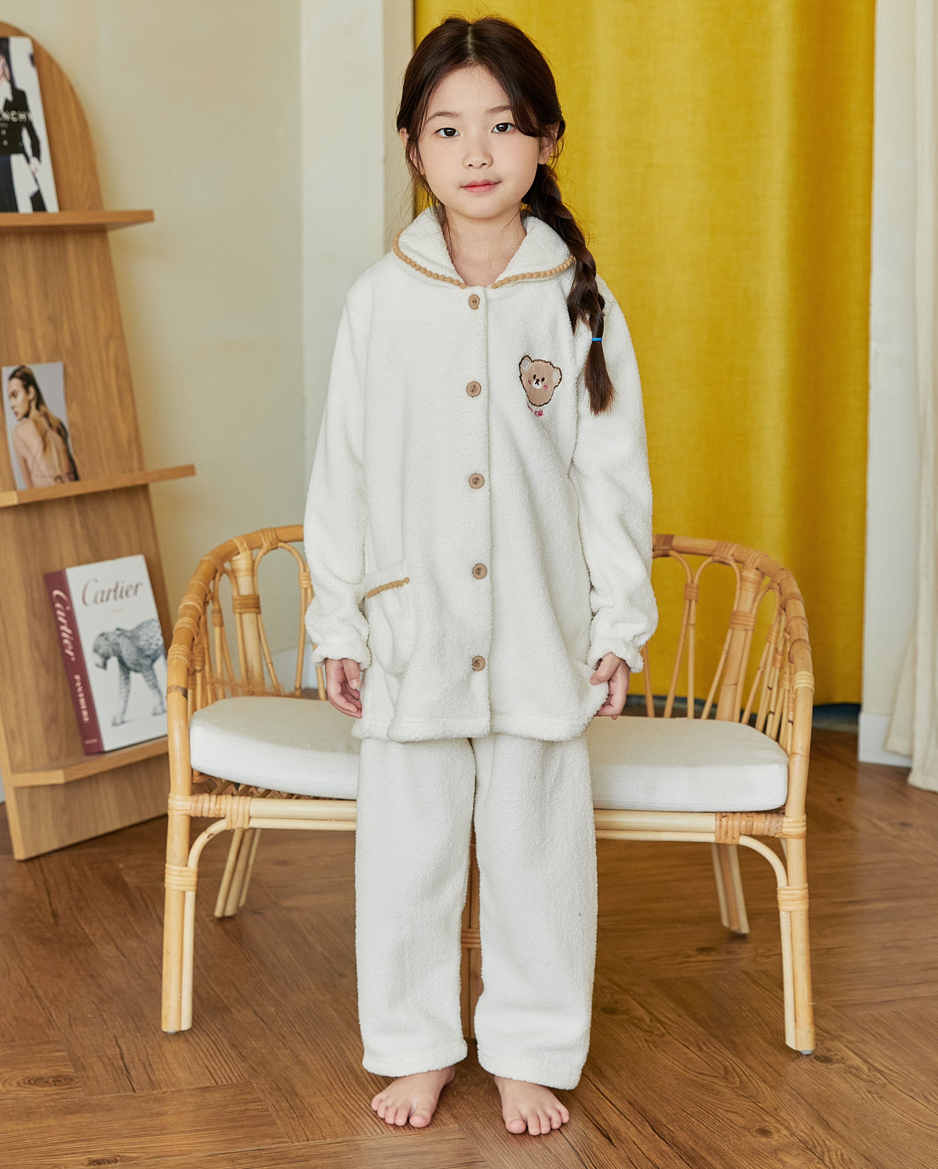 여아동 L-뽀글베어 양털극세사 크림 긴소매홈웨어 잠옷 파자마